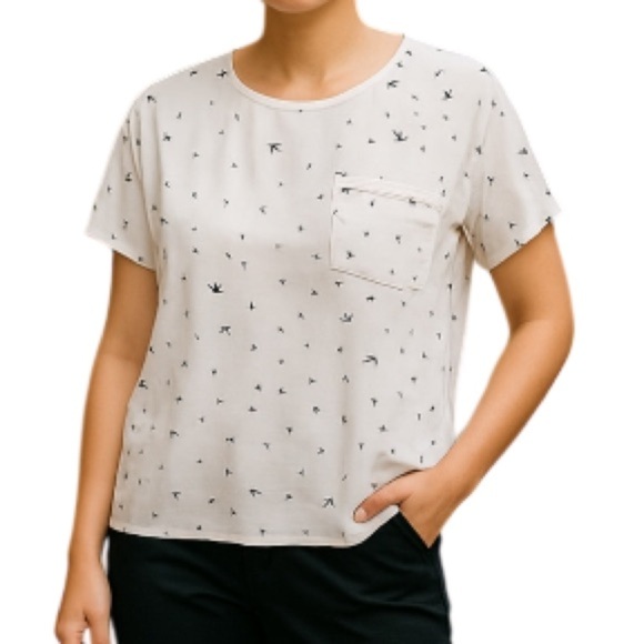 Reitmans The Relaxed Shirt Bird Print White Black Zip Pocket Keyhole Back XXL - Picture 1 of 13